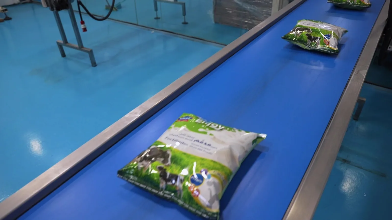 Enjoy pouches on the packing conveyor