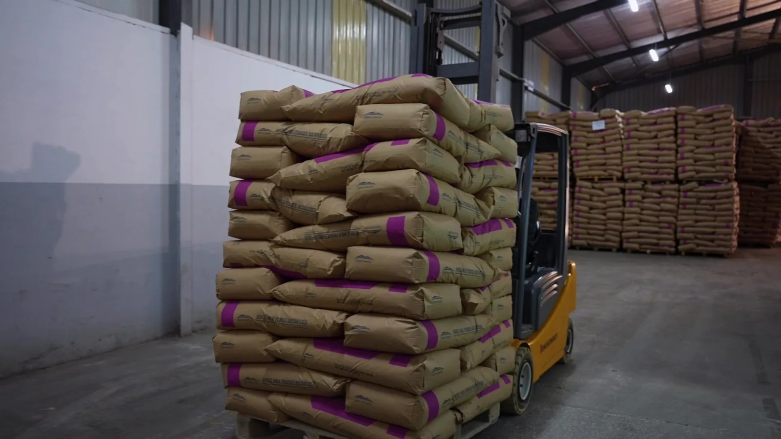 Pallets of 25 kg milk powder bags